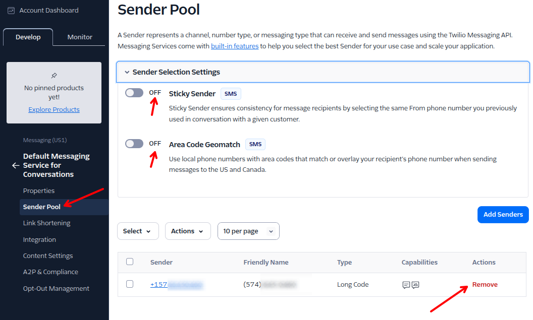 Messaging Services Number Removal