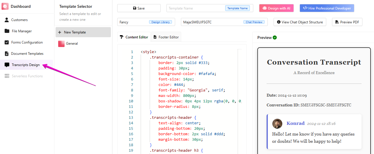 document templates main screen